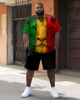 Street Red Green Yellow Block Lion Print Large Men's Suit